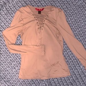 nude crisscross neck top